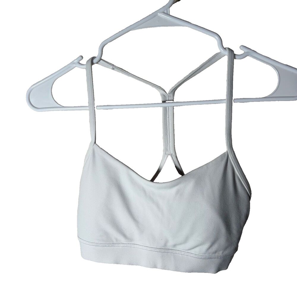 Lululemon Sports Bra Women's 6 White V-Neck T Back Athletic Active Strappy